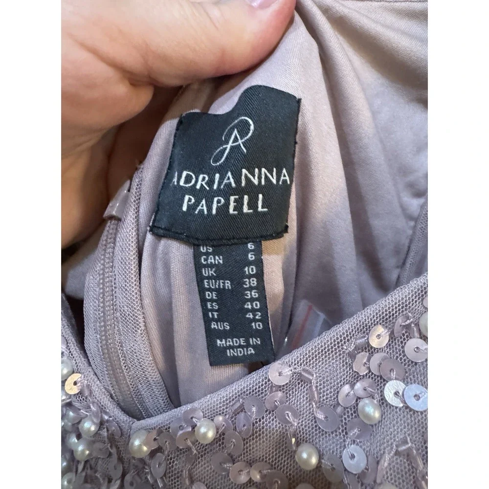 ADRIANNA PAPELL Pink Beaded Mesh Maxi Dress Size 6 Maxi